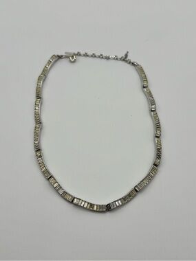 Vintage Trifari Rhinestone Choker Necklace Baguette Emerald Cut Silver Tone 16"